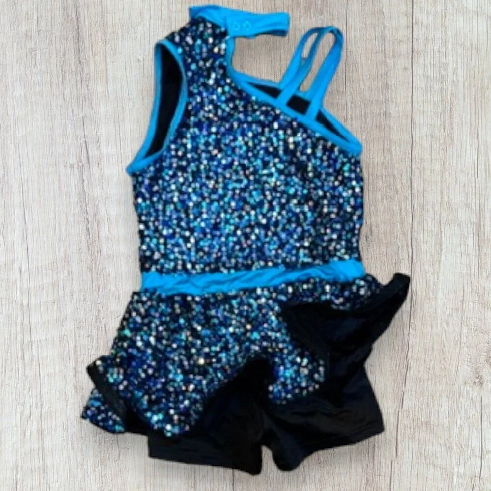WEISSMAN 14341 Church Clap Blue Sequin Dance Costume Hip Hop Peplum Girls LC